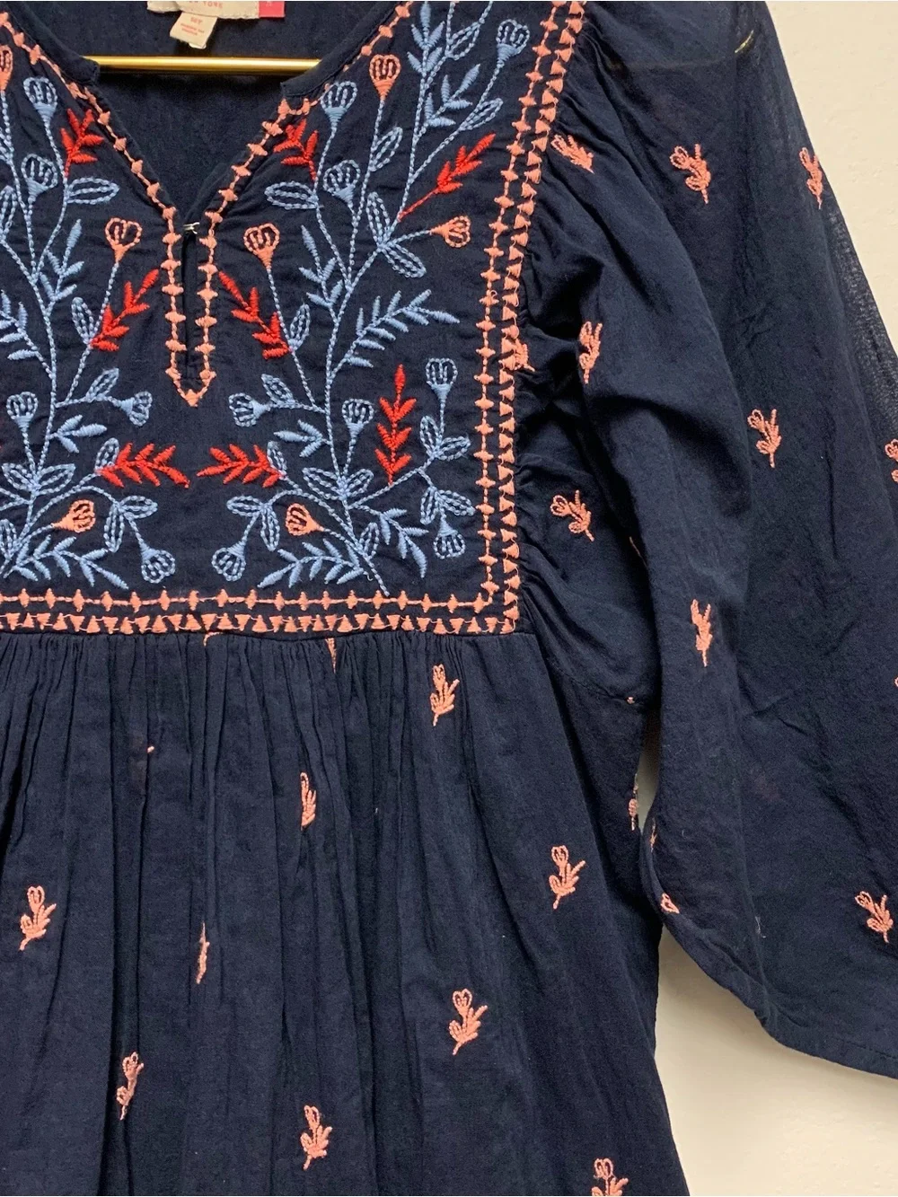 Pink Chicken Ave Bella Embroidered Dress Girls Size 14 Navy Blue Boho Peasant - Picture 4 of 11
